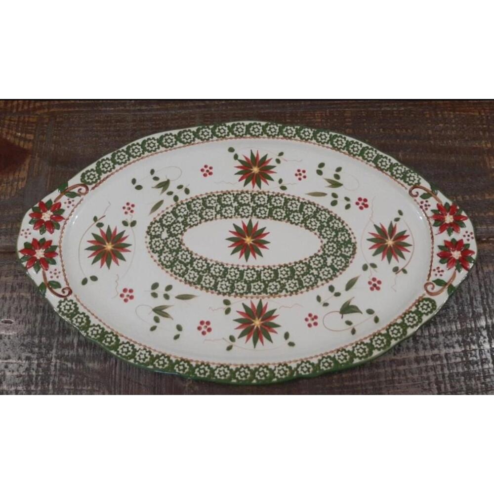Temptations Old World Holiday Christmas Large Oval Platter Poinsettia